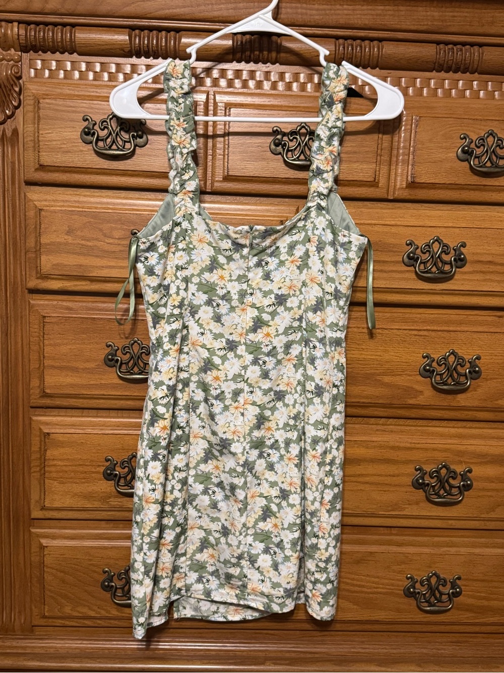 Forever 21 Sage Green Floral Mini Dress with Ruffled Straps